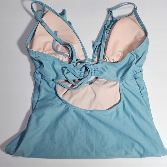 β€οΈβπ₯$5~ Mae Swimwear All Aboard Front Ruffle Cut Out One Piece Swimsuit - Picture 5 of 11